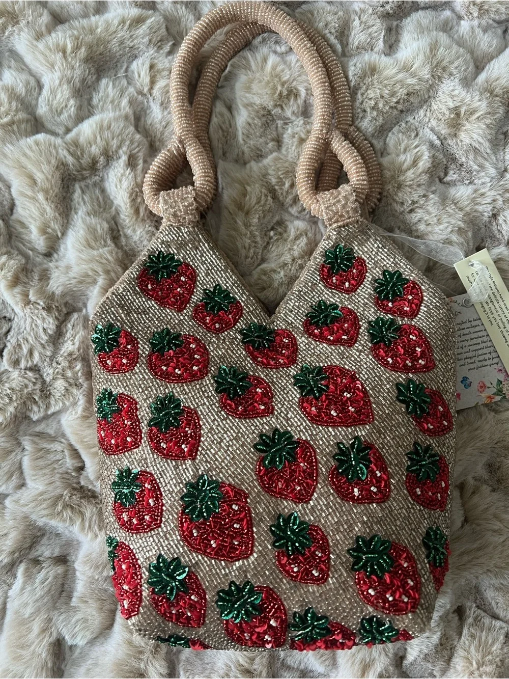 NWT Viral Beaded Strawberry Beaded Bag Handcrafted in India
